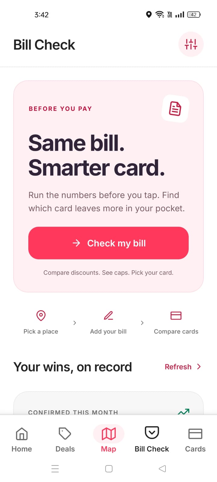 Bill Check introduction and confirmed savings section