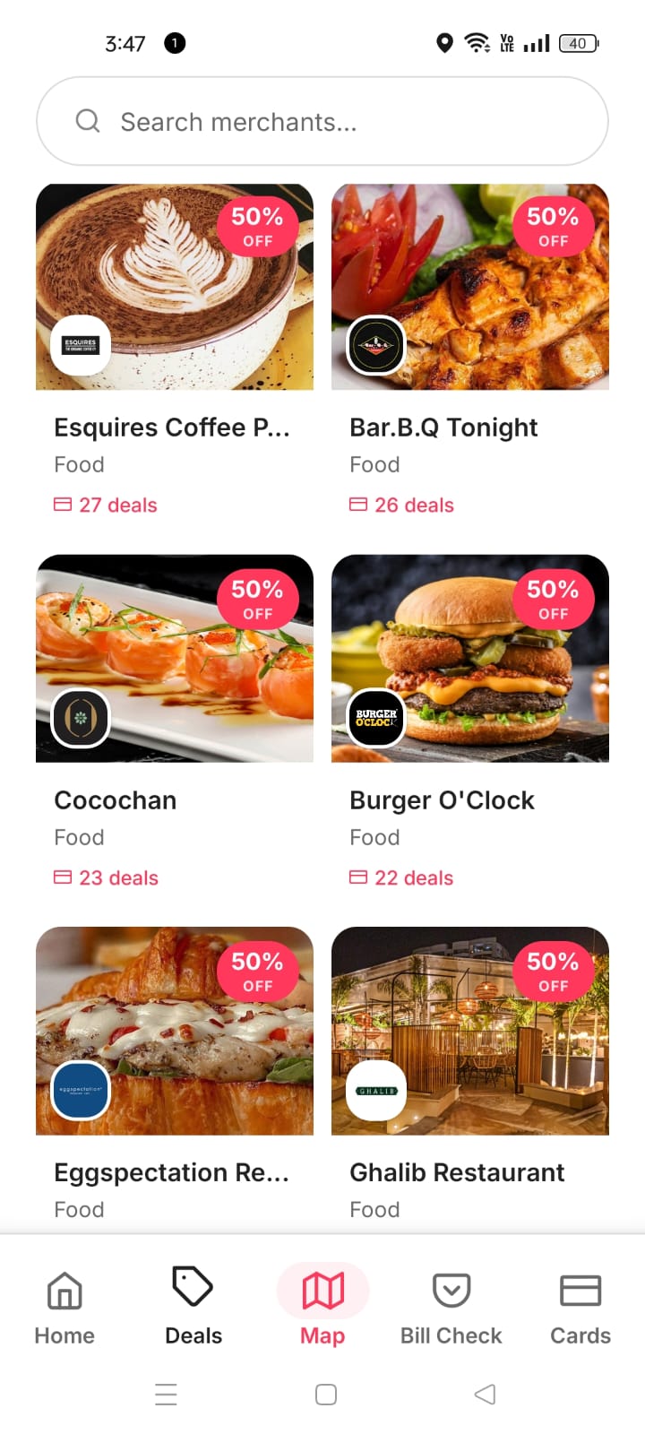Restaurant deals in the Card Wise app