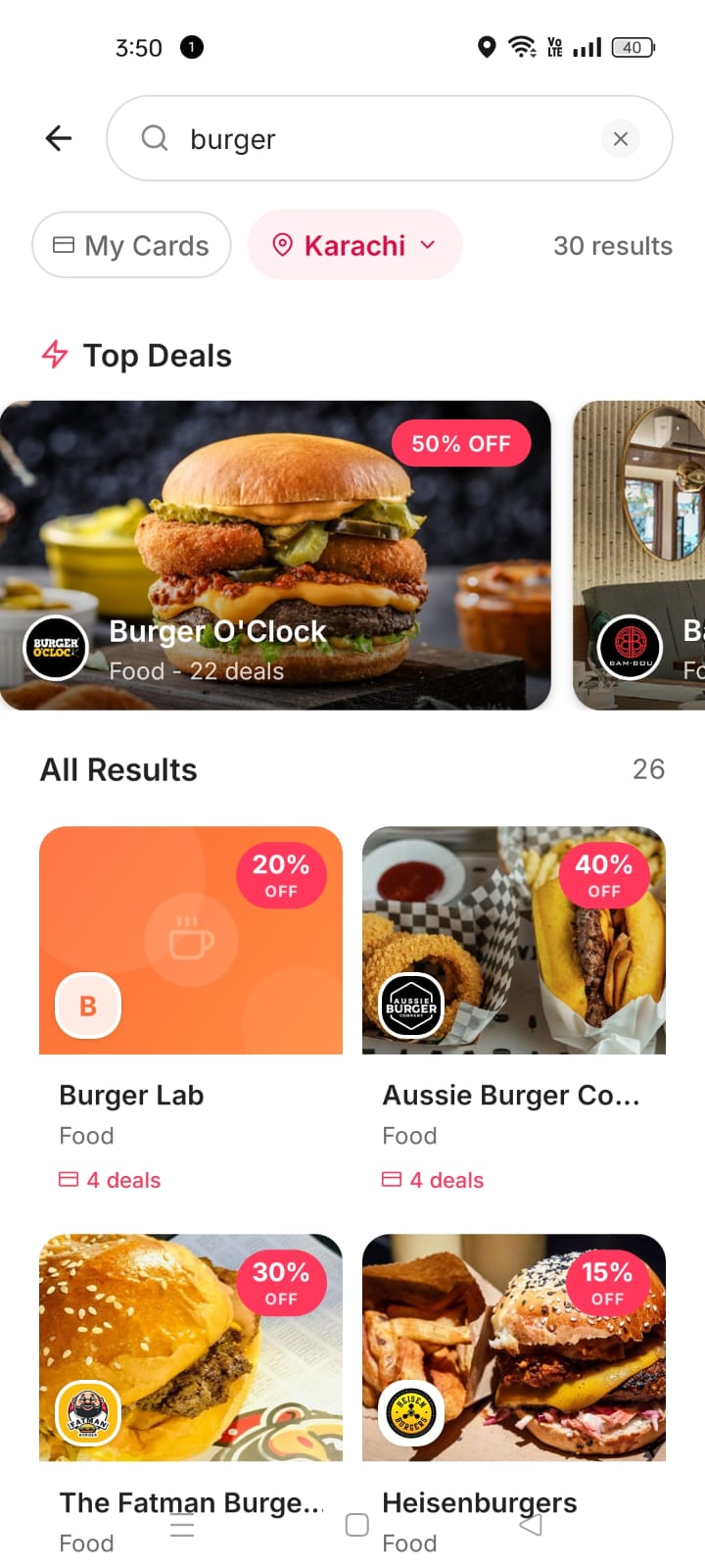 Card Wise search results for burger merchants
